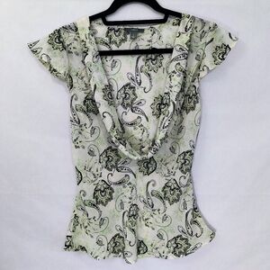 Apt. 9 Green Paisley Ruffle Blouse Women's Small